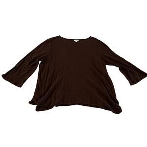 J Jill Brown Linen 3 Quarter Sleeve Loose Blouse Wmns Sz L Boho